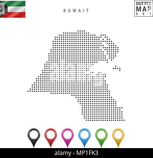 Vettore Mappa punteggiata di Kuwait. Semplice Silhouette del Kuwait. La bandiera nazionale del Kuwait. Insieme multicolore i marcatori mappa Illustrazione Vettoriale