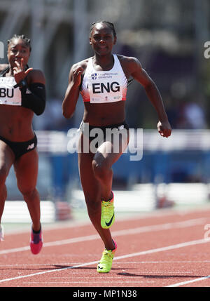 Daryll Neita nella 100m durante la Loughborough Meeting Internazionale di Atletica Leggera a Paula Radcliffe Stadium, Loughborough. Stampa foto di associazione. Picture Data: domenica 20 maggio, 2018. Vedere PA storia atletica Loughborough. Foto di credito dovrebbe leggere: David Davies/filo PA. Foto Stock