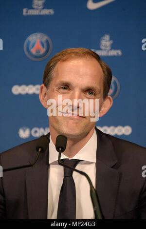 Nuovo allenatore del PSG Thomas Tuchel visto durante la conferenza stampa del Paris Saint Germain presso il Parc des Princes. Foto Stock