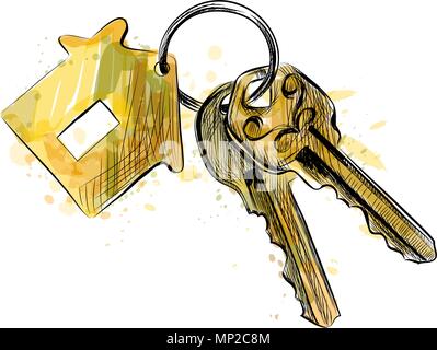 Vettore mazzo di chiavi con casa gingillo sagomato Illustrazione Vettoriale
