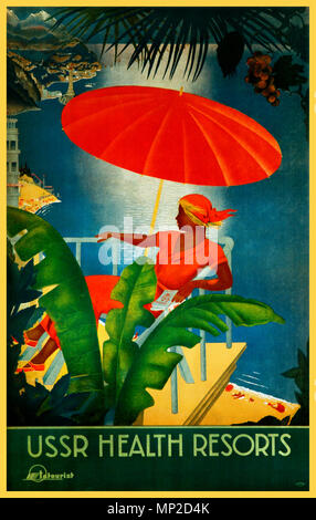 Vintage URSS resort per la salute Intourist 1930 Russia poster di viaggio vacanze di salute in di Stalin URSS: vintage vecchio e storico sovietico sano viaggi vacanze Poster Foto Stock