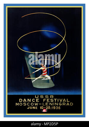 Vintage degli anni trenta Intourist Poster per l'URSS sovietica Festival di Danza Mosca Leningrado Foto Stock