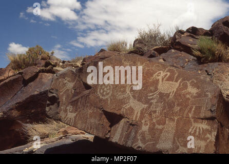 Petrogylphs nel deserto di Mojave in California Foto Stock