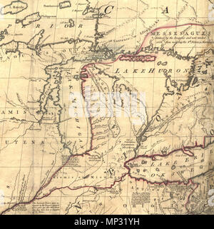 . Mappa Mitchell - una mappa dei britannici e dei domini francesi in Nord America,...; 1757, ritagliata per Michigan regione . tra 1755 e 1757. John Mitchell; versione digitale, la Biblioteca del Congresso, la geografia e la mappa di divisione. 897 Mitchell mappa michigan Foto Stock