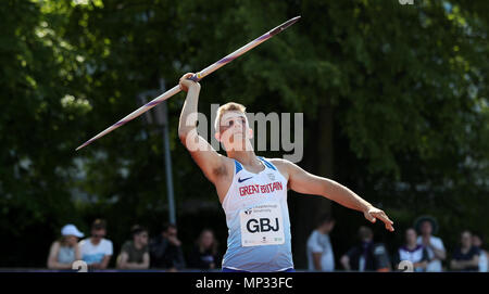 Scott punti metallici nel lancio del giavellotto durante la Loughborough Meeting Internazionale di Atletica Leggera a Paula Radcliffe Stadium, Loughborough. Stampa foto di associazione. Picture Data: domenica 20 maggio, 2018. Vedere PA storia atletica Loughborough. Foto di credito dovrebbe leggere: David Davies/filo PA. Foto Stock