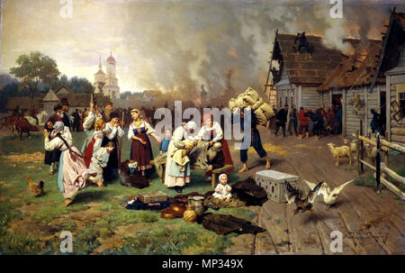 Цифровая репродукция этой картины находится в интернет-галерее http://gallerix.ru inglese: Incendio di Borgo Русский: Пожар в деревне 1885. 929 Nikolai Dmitriev-Orenburgsky l incendio di Borgo Foto Stock