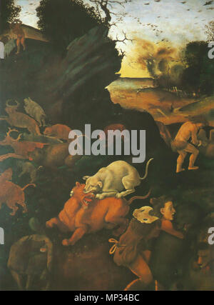 986 di Piero di Cosimo - Scène de chasse Foto Stock