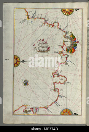 W.658.246un 1004 Piri Reis - Mappa della costa occidentale italiana da Pisa al confine francese, compresa la città di Genova e Savona - Walters W658246A - Pagina completa Foto Stock