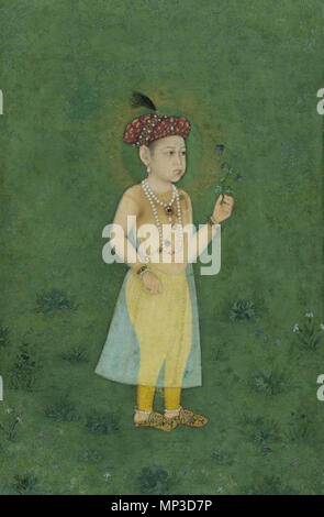 Album folio con pittura Shuja Shah (pagina del tardo Shahjahan Album) 1028 Principe Shah Shuja dal tardo Shah Jahan Album, India, dinastia Mughal, 1650. Acquerello opaco, inchiostro e oro su carta Foto Stock