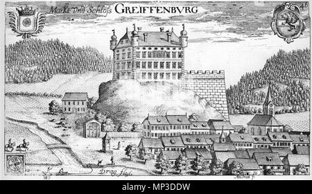 . Deutsch: Schloss Greifenburg im Jahre 1680 in Greifenburg / Kärnten / Österreich / Europäische Union. Abbildung aus J.W. Valvasor: topographia" Archiducatus Carinthiae antiquae et modernae completa. Inglese: Castello di Greifenburg in Greifenburg in Carinzia / Austria / Unione europea. Questo supporto mostra il monumento protetto con il numero 34358 in Austria. (Commons, de) . 1680 D.C.. Johann von Weikhard Valvasor (1641-1693) nomi alternativi Johann Weichard von Valvasor, Janez Vajkard Valvasor Descrizione Carniolan storico, scrittore e scienziato Data di nascita e morte Maggio 1641 1 Foto Stock
