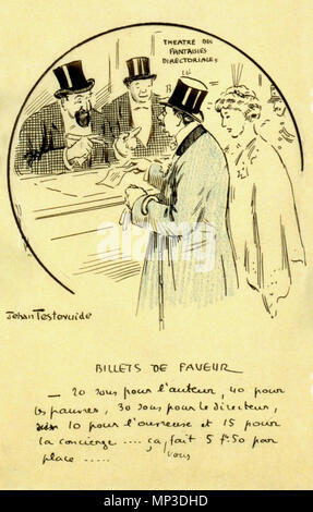 La Revue Comique par Jehan Testevuide, n. 25-28. Un giovane acquista i biglietti per il teatro che il prezzo è stato ripartito in quote per l'autore, il regista e gli altri. circa 1909. 786 La Revue Comique par Jehan Testevuide, n. 25-28 - N3 Foto Stock