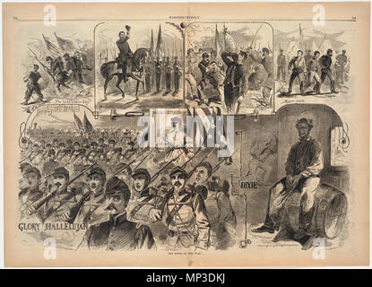 . Inglese: nome file: 10 09 000047 Titolo: Le canzoni di guerra creatore/collaboratore: Omero, Winslow, 1836-1910 (artista) Data di pubblicazione: 1861-11-23 Descrizione fisica: 1 stampa : incisione su legno Genere: incisioni su legno; illustrazioni periodiche note: Pubblicato in: Harper's settimanale, Volume V, 23 novembre 1861, pagg. 744-745.; le didascalie delle immagini: il grassetto soldier boy, grandine al capo, saremo liberi e facile ancora, pirati marzo, Gloria Hallelujah, la ragazza che ho lasciato dietro di me, Dixie.; Firmato in basso al centro: Omero Del. collezione: Winslow Homer posizione raccolta: Boston Public Library, reparto di stampa diritti Foto Stock