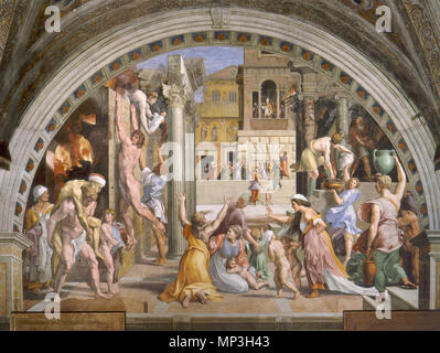 Español: Incendio del Borgo. Inglese: Incendio di Borgo. 1514. 1042 - Raffaello - Incendio di Borgo Foto Stock