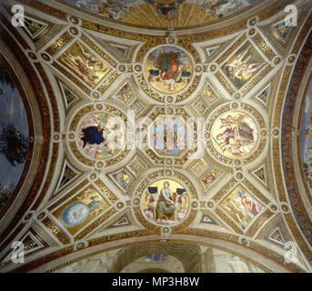 Español: Bóveda de la Estancia del Sello. Inglese: soffitto della Stanza della Segnatura. Novembre 1508. 1042 - Raffaello - soffitto della sala vendita Foto Stock