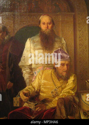 . Inglese: Ivan IV di Russia ("Ivan il Terribile") dimostra il suo tesoro di ambasciatore della regina Elisabetta I d'Inghilterra Français : Ivan le terribili montre ses trésors à l'Ambassadeur de la Reine Elizabeth I Latviešu: Ivans Bargais izrāda Kremļa dārgumus angļu vēstiniekam Horsijam. Русский: Иван Грозный показывает сокровища английскому послу Горсею. . 1875. Alexander Litovchenko (1835-1890) nomi alternativi Litovtchenko Alexander Descrizione pittore russo Data di nascita e morte 14 marzo 1835 (nel calendario giuliano) 16 giugno 1890 (nel calendario giuliano) Luogo di nascita e morte Кремен Foto Stock