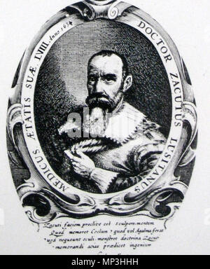 . Inglese: una mostra presso il Museo della diaspora, Tel Aviv - en:Beit Hatefutsot. Ritratto di Zacutus Lusitanus. (Foto scattata da Sodabottle) . 8 agosto 2011. Sconosciuto 835 Abramo Zacuto Foto Stock