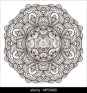 Disegnata a mano mandala colorato. Cerchio geometrico motif per la progettazione, i biglietti di invito ed elementi per il simbolo di yoga ecc. Illustrazione Vettoriale