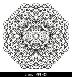 Disegnato a mano modello mandala. Cerchio geometrico motif per la progettazione, i biglietti di invito ed elementi per il simbolo di yoga ecc. Illustrazione Vettoriale