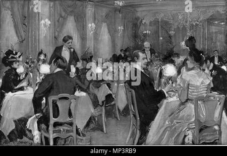 . Inglese: Cena dopo il teatro a Delmonico's, New York, 1898, incisione . 2 marzo 2012, 12:58:21. Albert Edward Sterner (1863-1946) nomi alternativi Albert Edward Sterner Descrizione American pittore e incisore, Data di nascita e morte 1863 16 dicembre 1946 Luogo di nascita e morte Londra New York City competente controllo : Q3608043 VIAF: 23661217 ISNI: 0000 0000 8206 5537 ULAN: 500018573 LCCN: N87828858 GND: 1025922336 WorldCat 1151 Supper at Delmonico's, New York 1898 Foto Stock