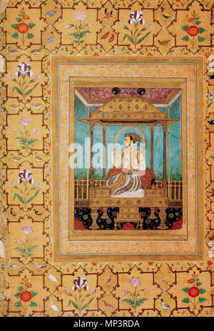 . Inglese: Ritratto di Shah Jahan sul trono Pavone(?) Русский: Павлиний Трон на котором сидит Шах Джахан. circa 1635. Govardhan (attribuito). Uploader originale era Евгений Ардаев a ru.wikipedia 1113 Shah Jahan sul trono di Pavone Foto Stock