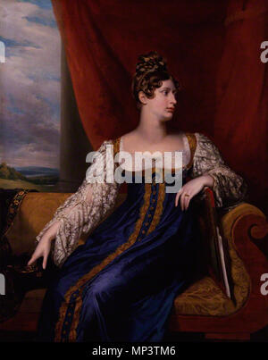 Da George Dawe, olio su tela, 1817 Princess Charlotte Augusta del Galles . La principessa Carlotta del Galles (1796-1817), unico figlio di Giorgio IV del Regno Unito e di Carolina di Brunswick, poco prima della sua morte offrendo un aborto figlio nel 1817. Suo marito era il Principe Leopoldo di Sassonia Coburgo - Gotha-Saalfeld, il futuro Leopoldo I dei belgi. 1817. 1029 Princess Charlotte del Galles da Dawe (1817) Foto Stock