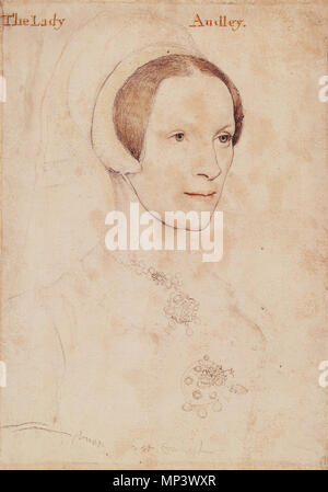 . Inglese: Ritratto di Signora Audley. Colored chalks, silverpoint, penna e inchiostro su rosa-primed carta, 29,2 × 20,7 cm, Royal Collection, il Castello di Windsor. Il disegno è inscritto, da un secondo lato di Holbein, "La Signora Audley'. Vi erano due signore chiamato Elizabeth, Lady Audley. Uno era la figlia di Sir Brian Tuke, quale Holbein anche verniciato; ma non ha potuto diventare Lady Audley fino al 1557. La più probabile sitter è Elisabetta grigio (d. 1564), che sposò Lord Audley di Walden in 1538. Questo studio è stato utilizzato per Holbein il ritratto in miniatura della stessa sitter, probabilmente ridimensionato con compasso (S Foto Stock