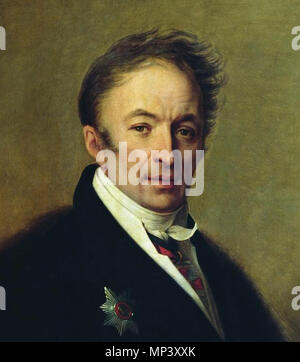 . Inglese: Nikolai Michailowitsch Karamsin (1766-1826) Русский: Карамзин Николай Михайлович. 1766-1826. Писатель, историк, автор 'Истории государства Российского'. Неоднократно посещал Лицей. Портрет работы А.Г.Венецианова. 1828 г. 1828. Alexey Venetsianov (1780-1847) nomi alternativi Deutsch: Alexei Gawrilowitsch Wenezianow inglese: Alexey Gavrilovich Venetsianov Русский: Алексей Гаврилович Венецианов Descrizione pittore russo Data di nascita e morte 18 Febbraio 1780 16 dicembre 1847 Luogo di nascita e morte Mosca Tver posizione di lavoro a San Pietroburgo e a Mosca, Tver controllo di autorità Foto Stock