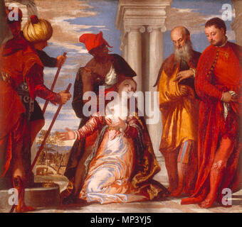 2-R43-J5-1573 Veronese, Martyrium der Justina Veronese, Paolo eigentl. Paolo Caliari, 1528-1588. 'Martyrium der Heiligen Justina', um 1573. Oel auf Leinwand, 103 x 113 cm. Inv.Nr. 946 (Aufnahme nach der Restaurierung). Florenz, Galleria degli Uffizi. E: il martirio di Santa Giustina /Ptg.dal Veronese Veronese, Paolo origine. Paolo Caliari, 1528-1588. 'Martyrdom di Santa Giustina', c.1573. Olio su tela, 103 x 113cm. Inv.no.946 Firenze, Galleria degli Uffizi. F: Veronese, Le martyre de Sainte Justine Veronese, Paolo (Paolo Caliari, dit), 1528-1588. 'Le martyre de Sainte Justine', vers 1573. Hui Foto Stock