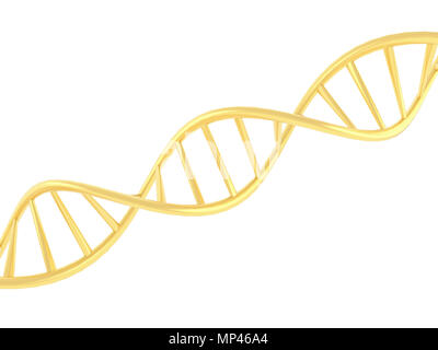 Oro simbolo di DNA su sfondo bianco. 3D render illustrazione. Foto Stock