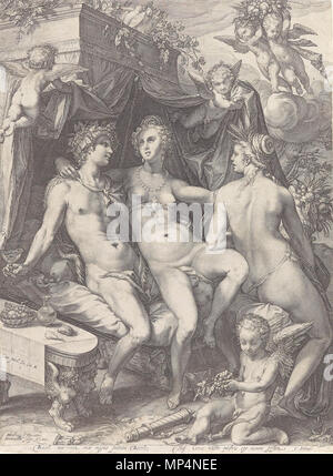 . Sine Bacco et Cerere friget Venus. Radierung, um 1600, in der Platte bezeichnet 'HGoltzius inventore/ Saenredam Scup. Ao. 1600', 43 x 31,5 cm . 1600. Jan Saenredam (1565-1607) nomi alternativi Jan Pietersz. Saenredam, Jan Sanredam, Jan Pietersz. Sanredam, Jan Zaenredam, Jan Pietersz. Descrizione Zaenredam incisore olandese, disegnatore e cartografo Data di nascita e morte 1565 6 aprile 1607 Luogo di nascita e morte Zaandam Assendelft sede di lavoro Haarlem e Amsterdam, Assendelft (ca. 1595-1607) Autorità di controllo : Q711775 VIAF: 7473192 ISNI: 0000 0000 6630 8113 ULAN: 500019614 LCCN: Foto Stock