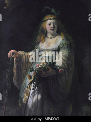 Saskia van Uylenburgh in costume arcadica *olio su tela *123,5 x 97,5 cm *firmato b.l.: Rem(b).un ... / 1635 Saskia van Uylenburgh in costume arcadica, da Rembrandt 1051 Rembrandt Harmensz. van Rijn 086 Foto Stock