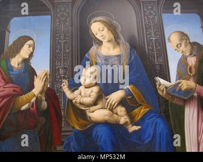 La Vergine e il bambino con San Giuliano e San Nicola di Myra dettaglio. Italiano: pittura italiana del Quattrocento al Louvre, Parigi . 1494. 819 Lorenzo di Credi, Madonna col bambino, san giuliano e san Nicola, 1494 da cappella mascalzoni in s.m.Maddalena de' Pazzi a fi 2 Foto Stock