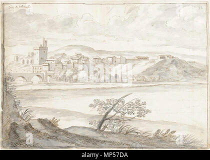 Tour de Villeneuve. Inglese: Vista del Tour Philippe-le-Bel e il Pont Saint-Bénezet a Villeneuve-lès Avignon, Francia. . Non datato. c. 1670. Sconosciuto 789 Laincel 51 c1670 Tour Philippe-le-Bel Foto Stock
