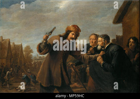 Tedesco: Überfall auf ein Dorf ("Bauernleid") 1648. 1039 Raid su un villaggio da David Teniers d. J. - 1648 Foto Stock