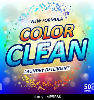 Detergente per bucato annunci del pacchetto. Wc o vasca da bagno purificatore design. Macchina di lavaggio detergente per bucato modello di imballaggio. Illustrazione Vettoriale Illustrazione Vettoriale