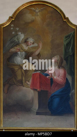 . Français : l'Alsazia, Bas-Rhin, Église Notre-Dame-de-l'Assomption de Monswiller (IA00055527). Tableau "Annunciazione" (Inconnu, huile sur toile, 253x133, XVIIIe): Questo oggetto è classé Monument Historique in base Palissy, database del mobilio francese patrimonio del ministero francese della cultura, sotto i riferimenti PM67000621 e IM67003546. Brezhoneg | català | Deutsch | English | Español | Suomi | Français | Magyar | Italiano | Plattdüütsch | Português | +/- . 9 aprile 2014. © Ralph Hammann - Wikimedia Commons 903 Monswiller NDAssomption 53 Foto Stock