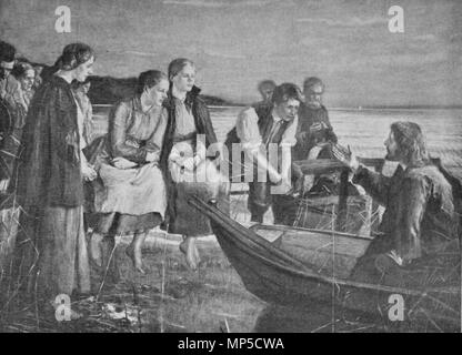 . Inglese: la predicazione di Gesù ai giovani contemporanei. In bianco e nero di riproduzione dei Uhde di lavoro, 'Christi Predigt am vedere" (Sermone sul lago, o Cristo predicando a mare). . 1896. 718 Gesù' sermone sul lago, Uhde Foto Stock
