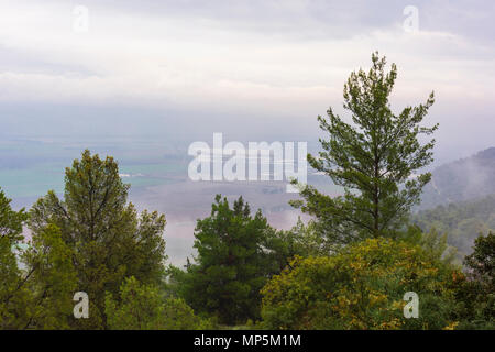 Vista della Valle di Hula dal Museo Hareut nella Galilea superiore in Israele Foto Stock