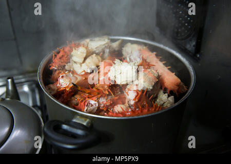 Re crab gambe una cottura in padella Foto Stock