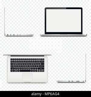 Laptop in posizioni differenti isolati su sfondo trasparente Illustrazione Vettoriale