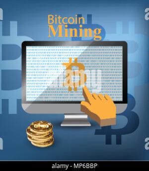 Vettore digitale bitcoin mining schermata monitor illustrazione vettoriale Illustrazione Vettoriale