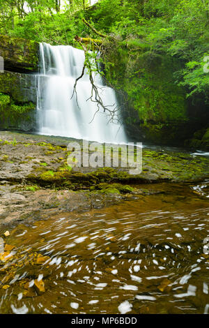 Sgwd Clun-gwyn (cascata di White Meadow) sul fiume Afon Hepste nel Bannau Brycheiniog (Brecon Beacons) National Park vicino a Ystradfellte, Powys, Galles. Foto Stock