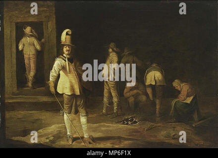 . Inglese: Pieter Jansz. QUAST, KORTEGAARDJE, soldati e contadini riuniti attorno a un fuoco in un granaio. 1600s. Pieter Quast (circa 1605/1606-1647) nomi alternativi Pietro Quast Descrizione pittore olandese, disegnatore e incisore e scultore Data di nascita e morte circa 1605-1606 1647 Maggio o Giugno 1647 Luogo di nascita e morte Amsterdam Amsterdam lavoro periodo dal 1630 fino al 1647 sede di lavoro Amsterdam (1630-1634), l'Aia (1634-1641), Amsterdam (1641-1647) Autorità di controllo : Q874537 VIAF: 45501175 ISNI: 0000 0001 1632 8287 ULAN: 500016042 LCCN: nr96013404 WGA: QUAST, Pieter Jansz. Wo Foto Stock