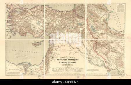 . Français : Nouvelle carte générale des Provinces asiatiques de L'impero ottomano: sans L'Arabie. Echelle calcul 1: 1 500 000 Inglese: Nuova mappa generale delle province asiatiche dell'Impero Ottomano: Senza saudita. Il calcolo in scala 1: 1 500 000 Türkçe: Osmanlı İmparatorluğu'nun Asiyadakı Vilayetlerinin Yeni Haritası: Arabistan olmadan. Ölçek tahminen 1: 1 500 000 . 1883. Heinrich Kiepert (1818-1899) nomi alternativi H.Kiepert Descrizione tedesco geografo e cartografo Data di nascita e morte 31 Luglio 1818 21 aprile 1899 Luogo di nascita e morte Berlin Berlino competente controllo : Q6595 Foto Stock