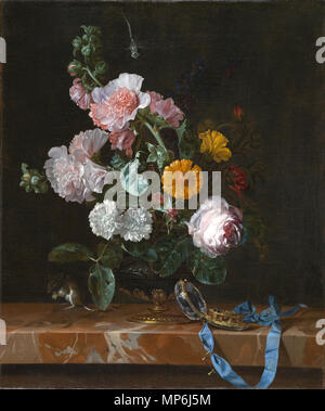 . Inglese: Vanitas fiore ancora in vita. Olio su tela. w x46.4 H55.9 cm . circa 1656. Willem van Aelst (1627-dopo il 1682) nomi alternativi Guillmo Van Aelst, Guillielmo d'Olanda Descrizione pittore olandese e disegnatore Data di nascita e morte 16 maggio 1627 (battezzato) dopo 1682 Luogo di nascita e morte Delft Amsterdam periodo di lavoro dal 1643 fino al 1683 sede di lavoro Delft (1643), Francia (1645-1649), Italia (1649-1656), Amsterdam (1656-1683) Autorità di controllo : Q553273 VIAF: 7281346 ULAN: 500009698 LCCN: nr95023198 WGA: AELST, Willem van GND: 137160100 WorldCat 1225 Vanitas Flower Still Life Foto Stock