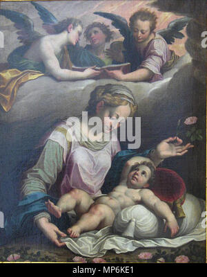 . Madonna con le Rose Giovanni Battista Trotti, chiamato il Malosso (1556-1619) 1062 Rimini107 Foto Stock