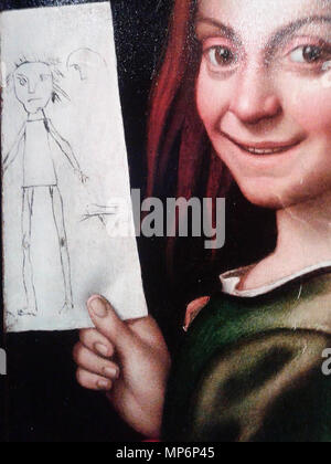 . Українська: Карото. "Рудоволосий юнак з малюнком" (фрагмент). "Виставка Врятовані скарби Італії" у Національному музеї мистецтв ім.Богдана і Варвари Ханенків (2016) . prima metà del XVI secolo. Giovanni Francesco Caroto (1480-1555) nomi alternativi Gian Francesco Caroto Giovanni Francesco Carotto Franciscus Carotus Descrizione pittore italiano, disegnatore e pittore di affreschi Data di nascita e morte tra il 1478 e il 1482 dopo il 29 aprile 1555 Luogo di nascita e morte Verona Verona sede di lavoro Modena (1501), Mantova, Verona (1502-1508), Milano (ca. 1508), Casale Monferrato (1513-1523), VE Foto Stock