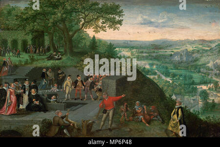 Deutsch: Kaiser Rudolf II. bei einer Trinkkur Deutsch: kurz nach 1593 . 830 Lucas van Valckenborch - Imperatore Rodolfo II a una cura Foto Stock