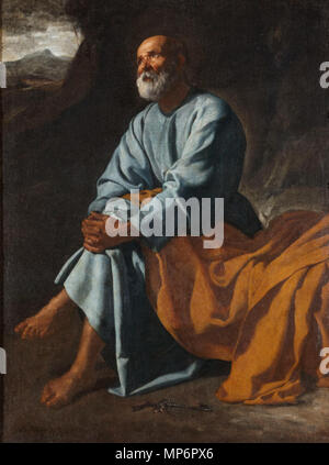 . Català: Llàgrimes de Sant Pere, còpia d'onu perdut originale de Velázquez, ca. 1620, col. parte. Múrcia . 1620. Diego Velázquez (1599-1660) nomi alternativi Velázquez; Diego Rodríguez de Silva y Velázquez; Diego Rodriguez de Silva y Velázquez; Diego Rodríguez de Silva Velázquez; Diego de Silva Velàzquez; Diego De Velázquez y Silva e Diego Rodríguez de Silva y Velasquier; Diego Velasques; Diego Rodríguez de Silva y Velasquiz; Diego Velásquez; Diego Valesquez; Diego Velasquex; Diego Velázquez y Silva e Diego de Silva Velázquez; Diego de Silva Velázquez; Diego Villasco; Diego de Velázquez y Foto Stock