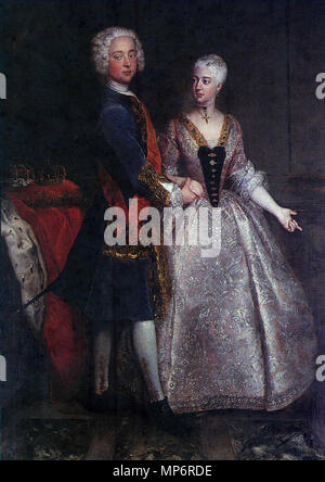 . Deutsch: Brautporträt von Markgraf Karl Wilhelm Friedrich von Brandenburg-Ansbach und Prinzessin Friederike Luise von Preußen von Antoine Pesne. Berlino, Stiftung Preußische Schlösser, Schloss Charlottenburg. Inglese: Ritratto di Carlo William Frederick, margravio di Brandenburg-Ansbach e la principessa Friederike Luise di Prussia . 1729. 863 Markgraf Carl Wilhelm Friedrich von Brandenburg-Ansbach und Friederike Louise (Pesne) Foto Stock